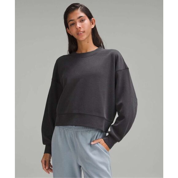 lululemon athletica Tops - Lululemon Ribbed Softstreme Perfectly Oversized Cropped Crew Black Size 2
